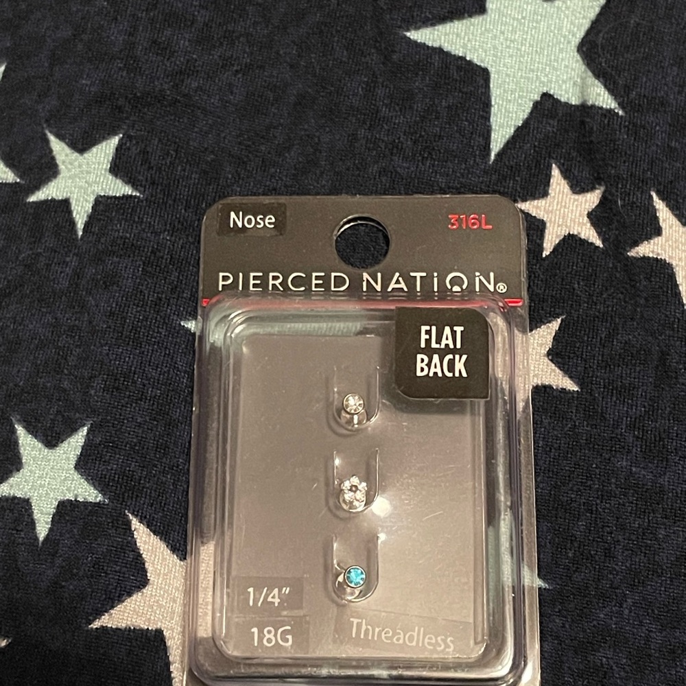 Pierced Nation Silver and Blue Nose Stud Set